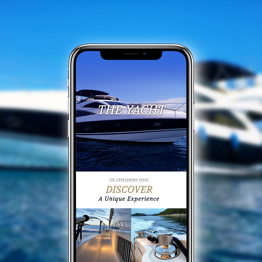 website van een jacht (boot) op een smartphone
